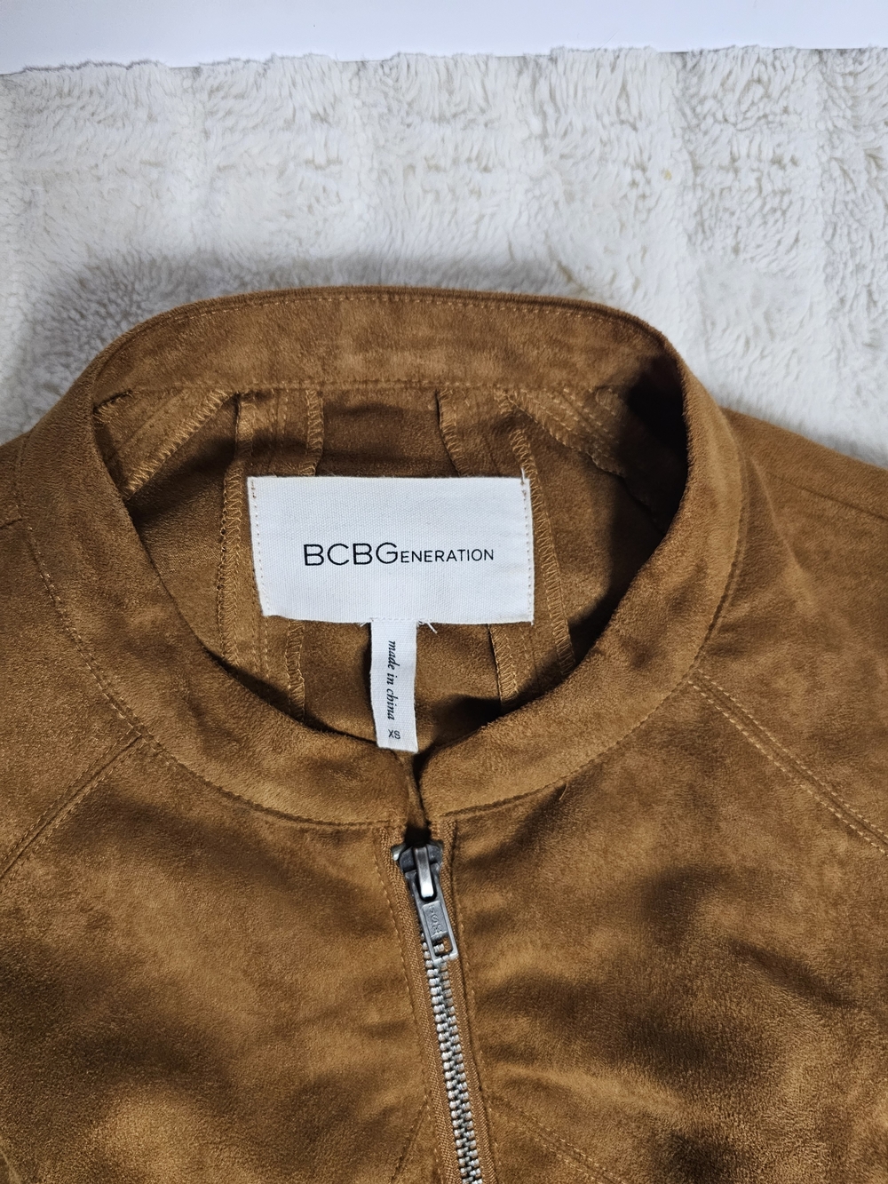 BCBGeneration Cropped Faux Suede Jacket - Caramel Brown - Picture 3 of 6